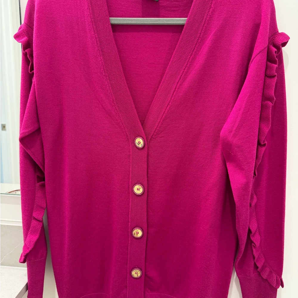 Pinko Fuchsia Ruffle Cardigan Sweater - Picture 2 of 4